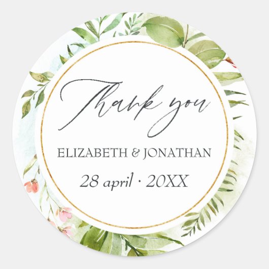 Waterverf Greenery Wedding Ronde Sticker (Voorkant)