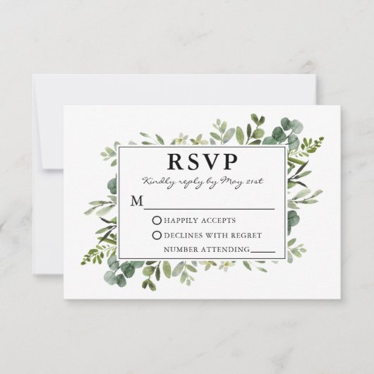 Waterverf Greenery Wedding RSVP Kaartje (Voorkant)
