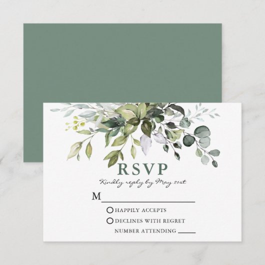 Waterverf Greenery Wedding Sage Green RSVP Kaartje (Voorkant / Achterkant)