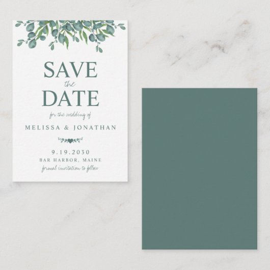 Waterverf Greenery Wedding Save the Date Notitiekaartje (Voorkant / Achterkant)