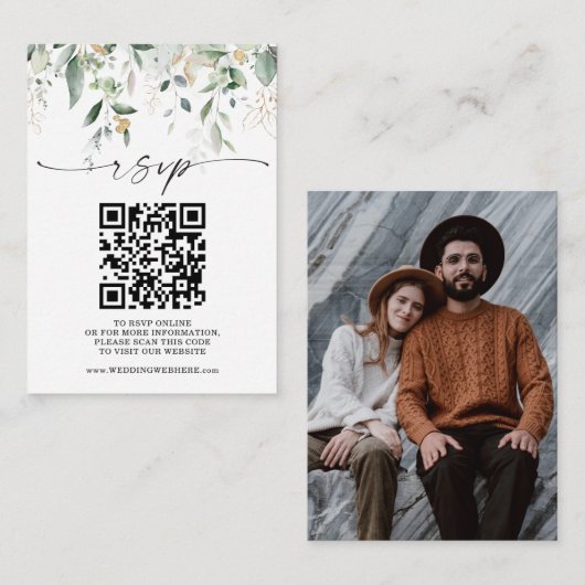 Waterverf Greenery Wedding Website QR Code RSVP Informatiekaartje (Voorkant / Achterkant)