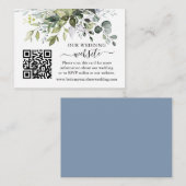 Waterverf Greenery Wedding Website QR Dusty Blue Informatiekaartje (Voorkant / Achterkant)