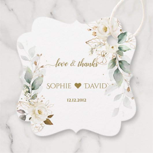 Waterverf Greenery White Floral Gold Wedding Bedankjes Labels (Achterkant)
