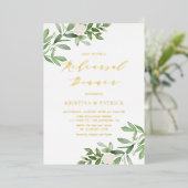 Waterverf Greenery White Flower Rehearsal Dinner Folie Uitnodiging (Staand Voorkant)