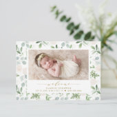 Waterverf Greenery & White Flowers Pattern Aankondiging (Staand voorkant)