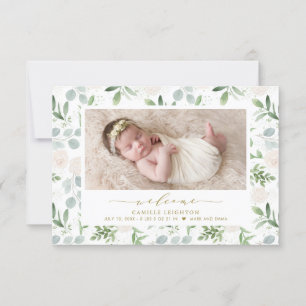 Waterverf Greenery & White Flowers Pattern Aankondiging