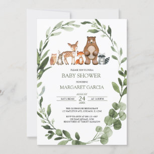 Waterverf Greenery Woodland Animals Baby shower I Kaart