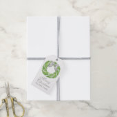 Waterverf Grey Bow Krans en Groene Topiary Cadeaulabel (Met Touw)