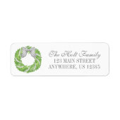 Waterverf Grey Bow Krans en Groene Topiary Etiket (Voorkant)