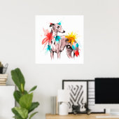 Waterverf Greyhound met kleur Splash accenten Poster (Thuiskantoor)