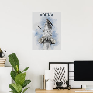 Waterverf Grieks beeld Athena Poster