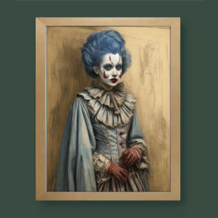 Waterverf griezelig Antiek Clown Vrouw Victoriaans Poster