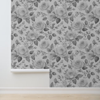 Waterverf Grijs Victoriaans Bloemen Rozen Behang
