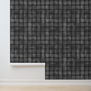  Waterverf Grijs Zwart Gingham Pattern Behang