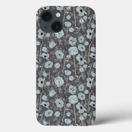 Waterverf grijze blauwe papaverbloemen iPhone 13 hoesje