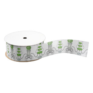 Waterverf Grijze Bogen en Groene Topiary Grosgrain Lint