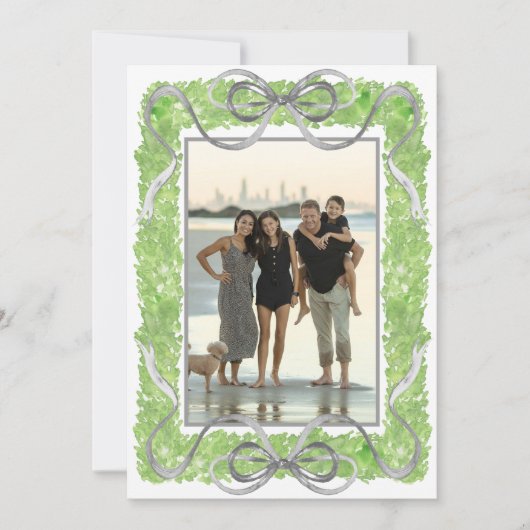 Waterverf Grijze Bogen & Groene Garland Topiary Fo Feestdagenkaart (Voorkant)