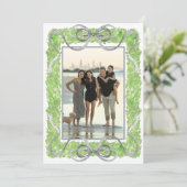 Waterverf Grijze Bogen & Groene Garland Topiary Fo Feestdagenkaart (Staand voorkant)