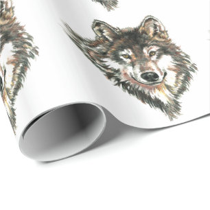 Waterverf Grijze Wolf Hoofd of Logo Cadeaupapier
