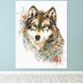 Waterverf Grijze Wolf Natuur in het wild Canvas Afdruk (Insitu (Houten vloer))