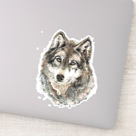 Waterverf Grijze Wolf Natuur in het wild Sticker (Detail)