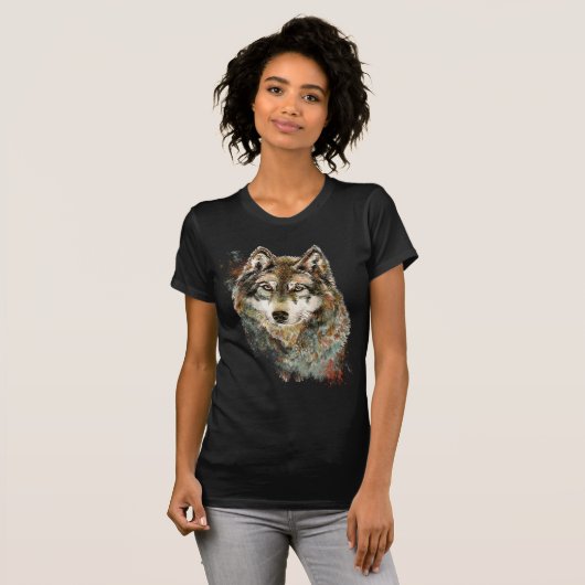 Waterverf Grijze Wolf Natuur in het wild T-shirt (Voorkant volledig)