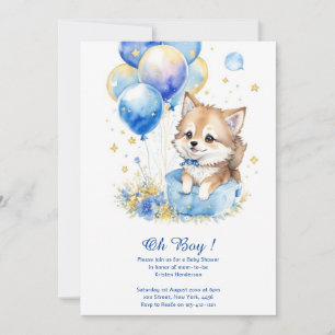 Waterverf Grijze Wolf Pup Baby shower Invitation Kaart