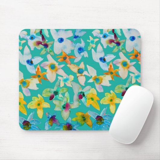 Waterverf grillige blauwe bloemen muismat (Met muis)
