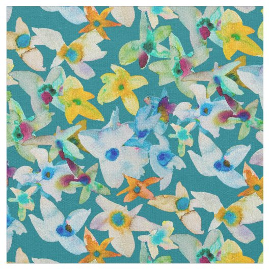 Waterverf grillige blauwe bloemen stof (Close Up)