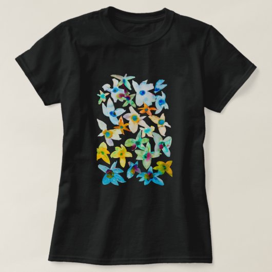 Waterverf grillige blauwe bloemen t-shirt (Design voorkant)