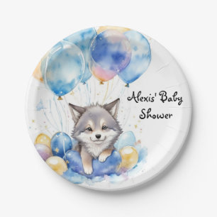 Waterverf grillige Wolf Cub Baby shower Papieren Bordje