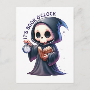 Waterverf Grim Reaper boek liefhebber Briefkaart