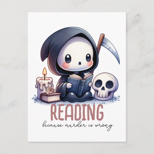 Waterverf Grim Reaper boek liefhebber Briefkaart (Voorkant)