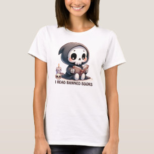 Waterverf Grim Reaper boek liefhebber T-shirt