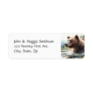 Waterverf Grizzly Beer Wildlife Natuur Art Etiket