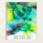 Waterverf groen abstract kleurig design planner (Voorkant)
