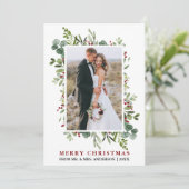 Waterverf groen bessen kerst Pas getrouwd Feestdagenkaart (Staand voorkant)