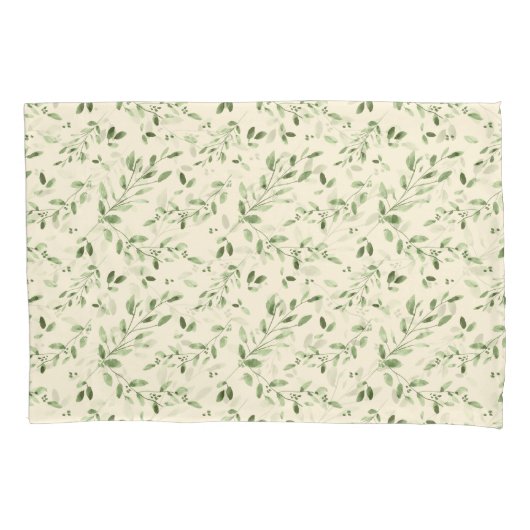 Waterverf groen blad boho geel kussensloop (Voorkant)