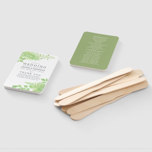 Waterverf groen blad bruiloft programma handwaaier (Niet-gemonteerd)