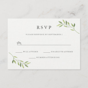 Waterverf Groen Blad Bruiloft RSVP Kaartje