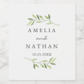 Waterverf Groen Blad Bruiloft Wijn Label Wijn Etiket (Enkel label)