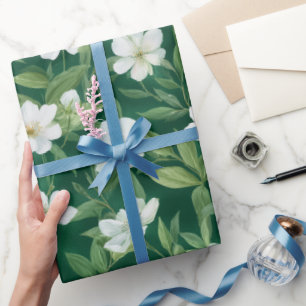 Waterverf groen blad wit bloempatroon cadeaupapier