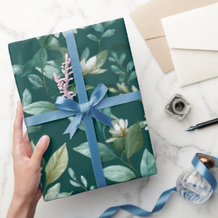 Waterverf groen blad wit bloempatroon cadeaupapier