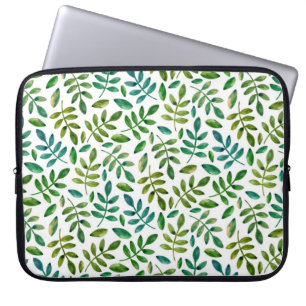 Waterverf groen bladeren patroon. Greenery floral Laptop Sleeve