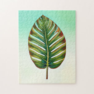 Waterverf Groen Blauwgroen Geel Rood Tropisch blad Legpuzzel