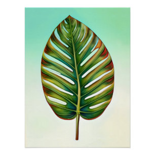 Waterverf Groen Blauwgroen Geel Rood Tropisch blad Perfect Poster