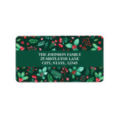 Waterverf Groen Botanische Bloemen Kerst Etiket (Voorkant)