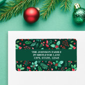 Waterverf Groen Botanische Bloemen Kerst Etiket