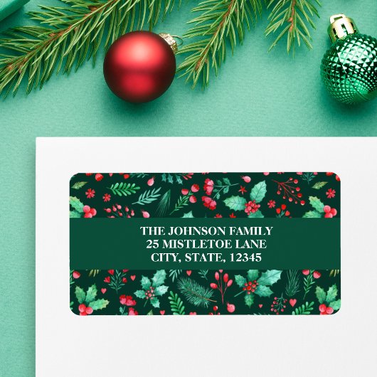 Waterverf Groen Botanische Bloemen Kerst Etiket