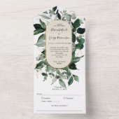 Waterverf groen botanische boho booched bruiloft all in one uitnodiging (Binnen)